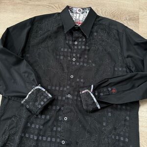 ROBERT GRAHAM Black Embroidered Jacquard Button Shirt Mens Size M RETAIL $328